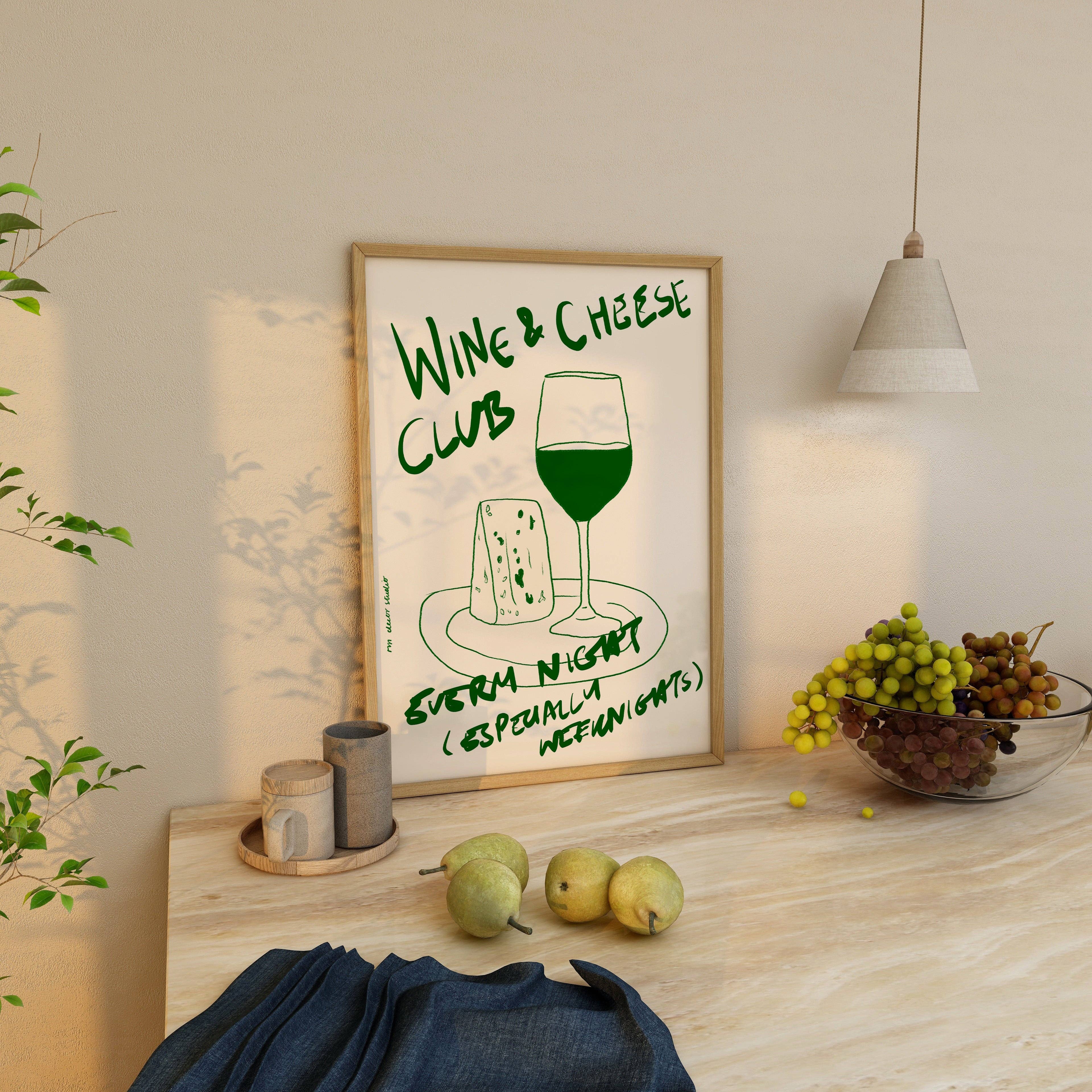 WINE AND CHEESE CLUB PRINT POSTER BASKI