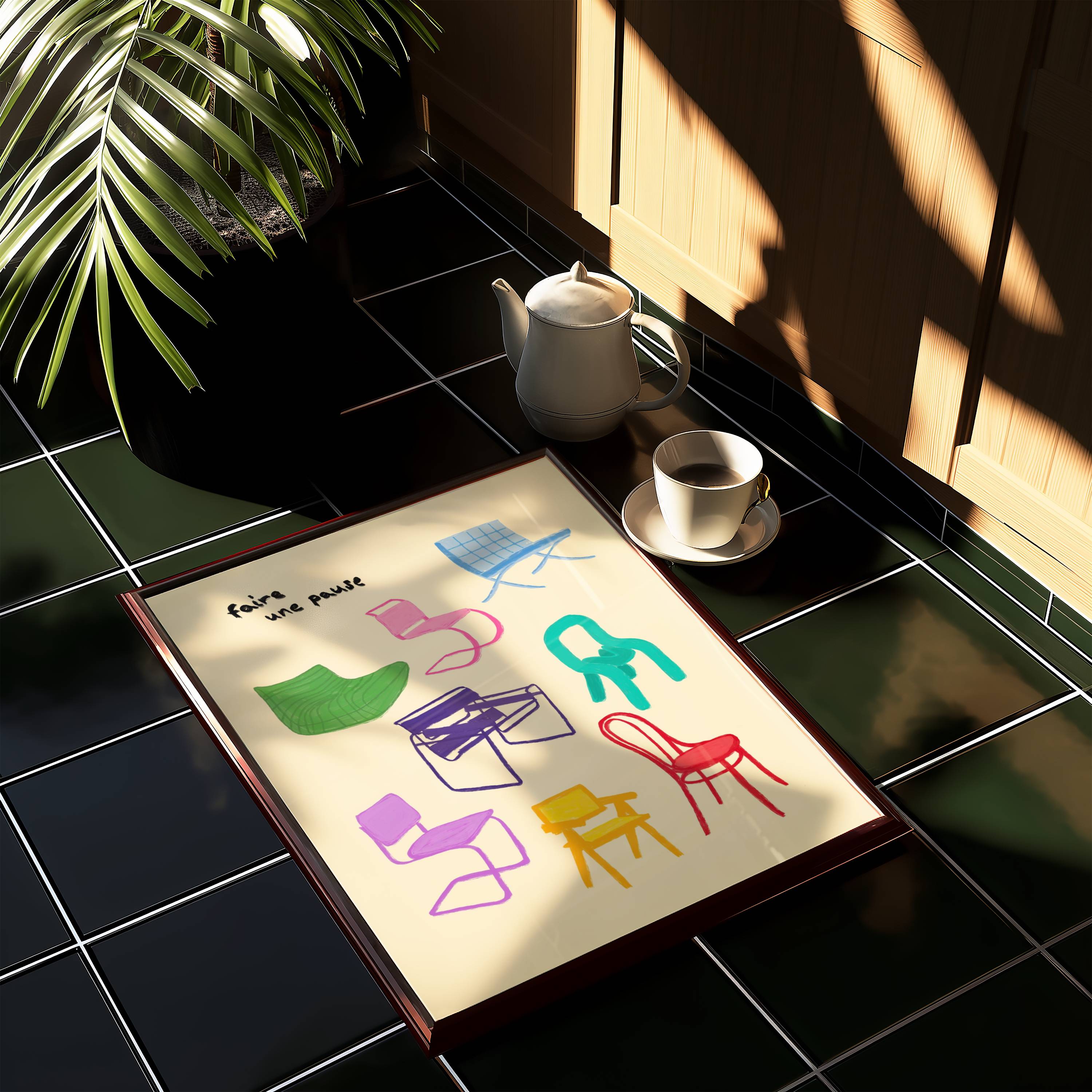 UNE PAUSE CHAIRS ART PRINT POSTER