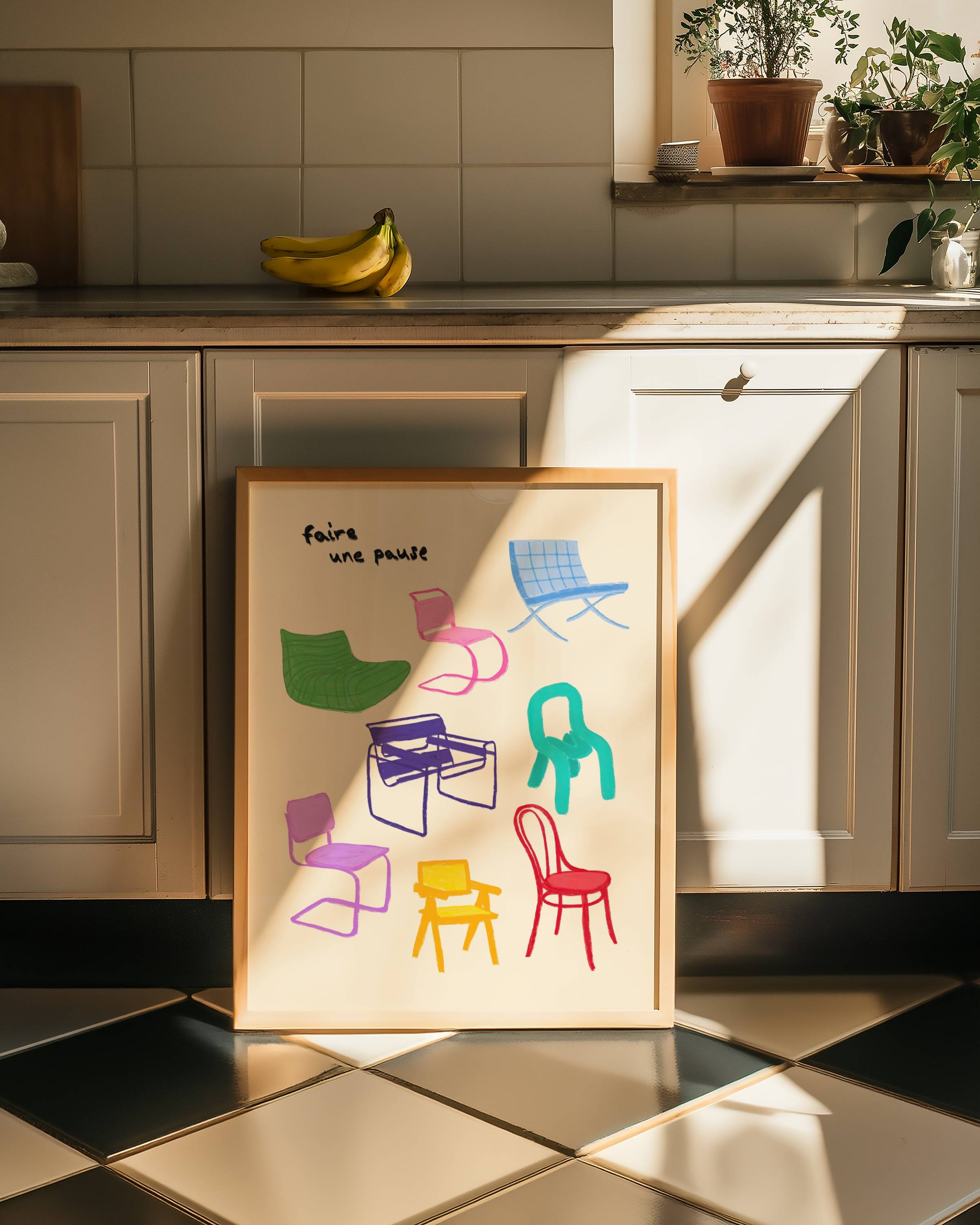 UNE PAUSE CHAIRS ART PRINT POSTER BASKI