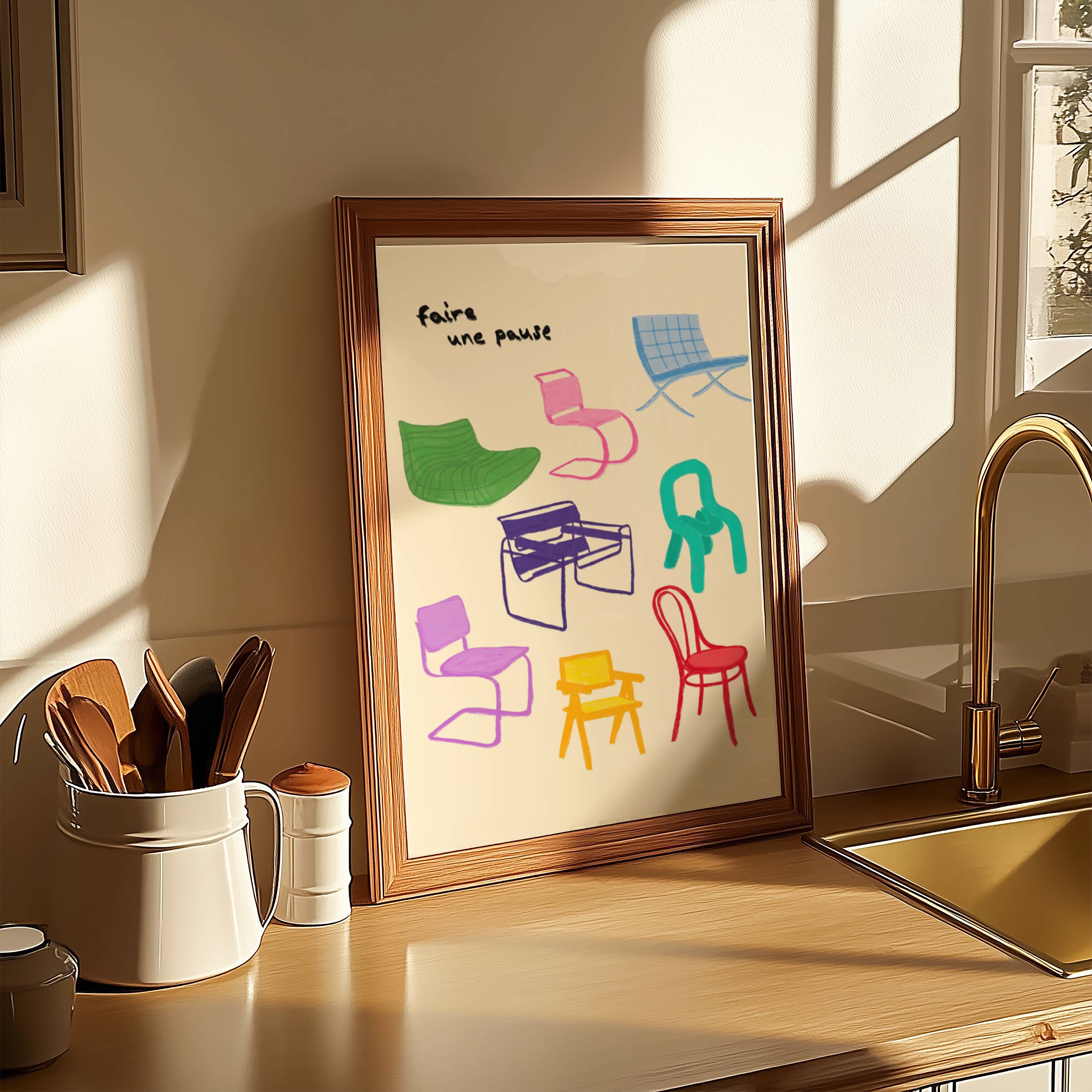 UNE PAUSE CHAIRS ART PRINT POSTER
