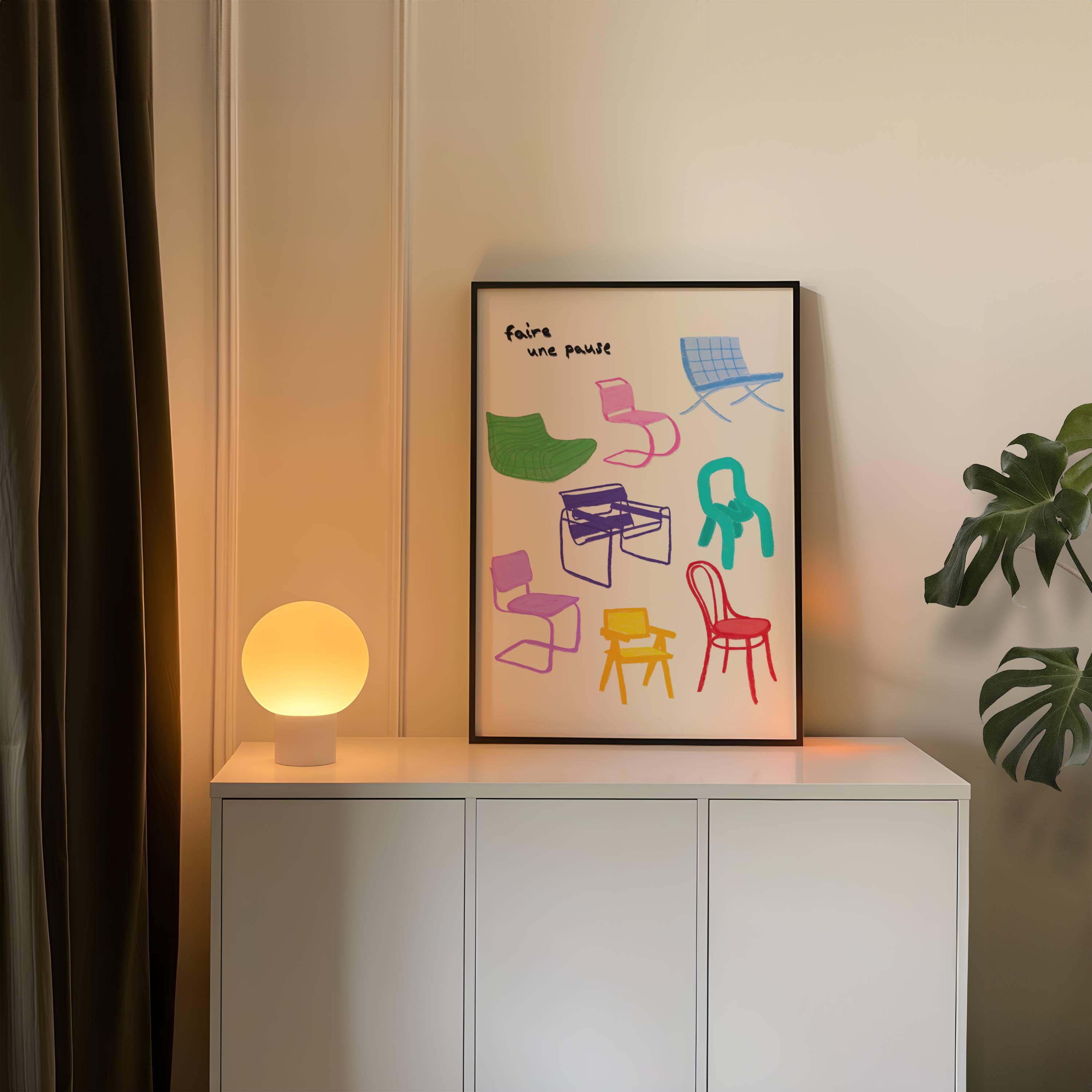 UNE PAUSE CHAIRS ART PRINT POSTER