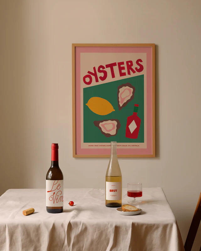 SHELLS & PEARLS: OYSTER COLLAGE POSTER BASKI