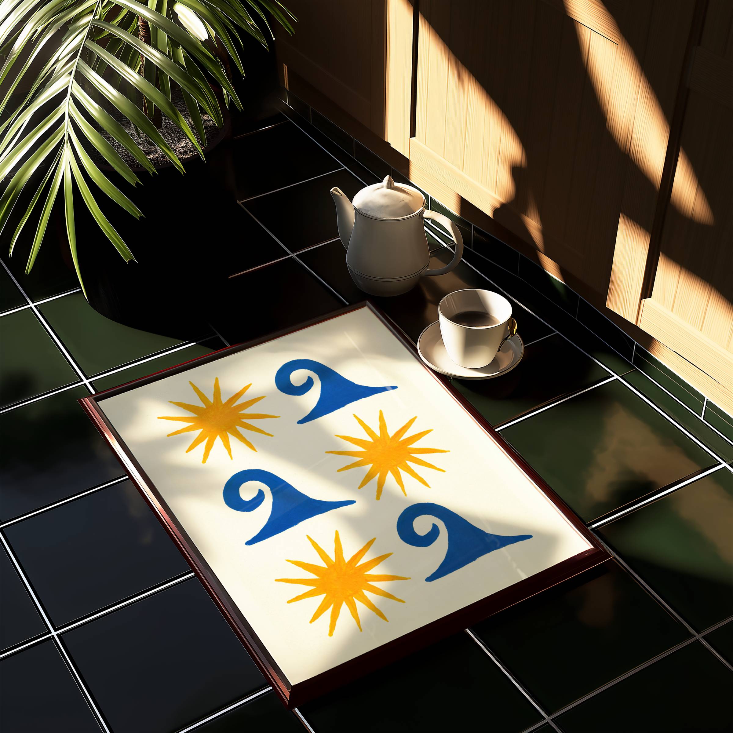 SUN AND SEA WAVES ART PRINT POSTER