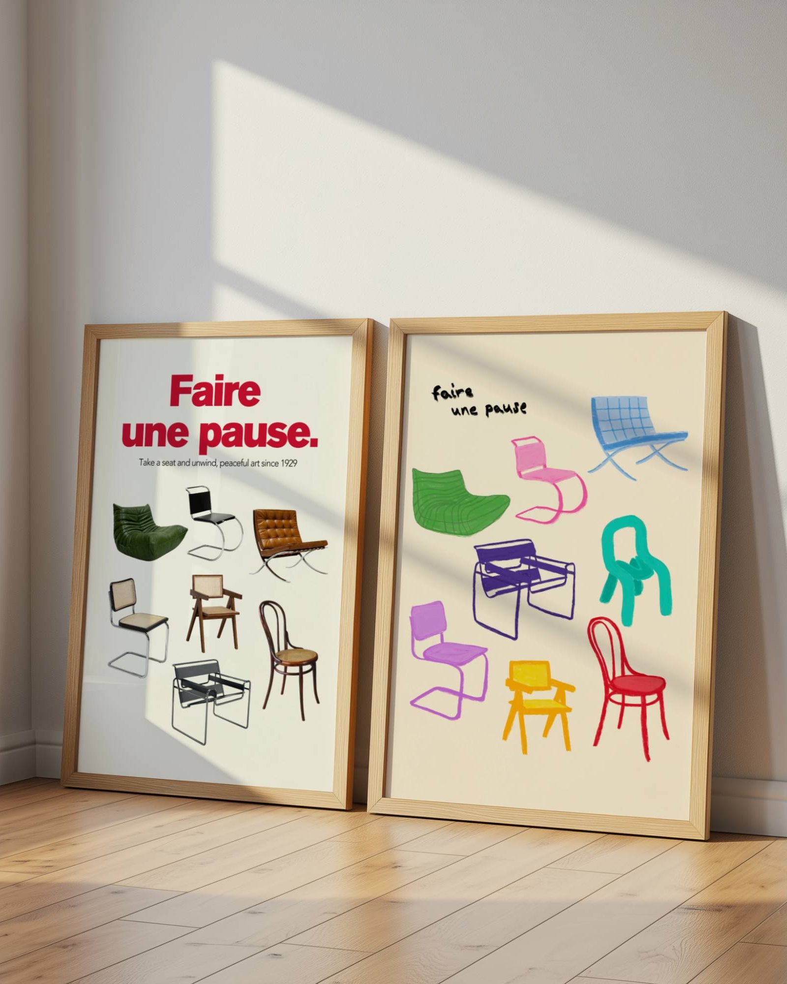 BAUHAUS DESIGNER CHAIRS ART PRINT POSTER BASKI 2'Lİ SET