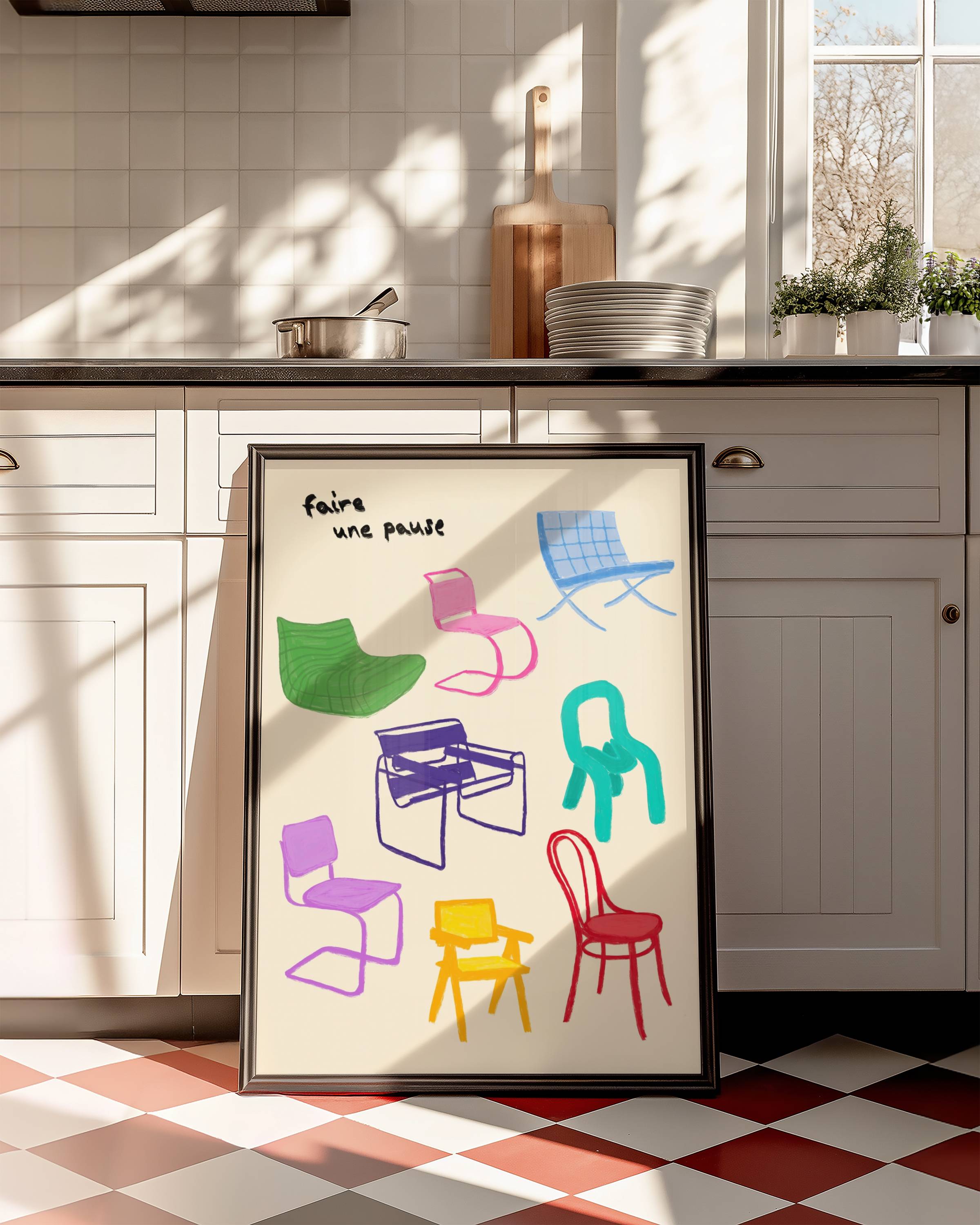 UNE PAUSE CHAIRS ART PRINT POSTER