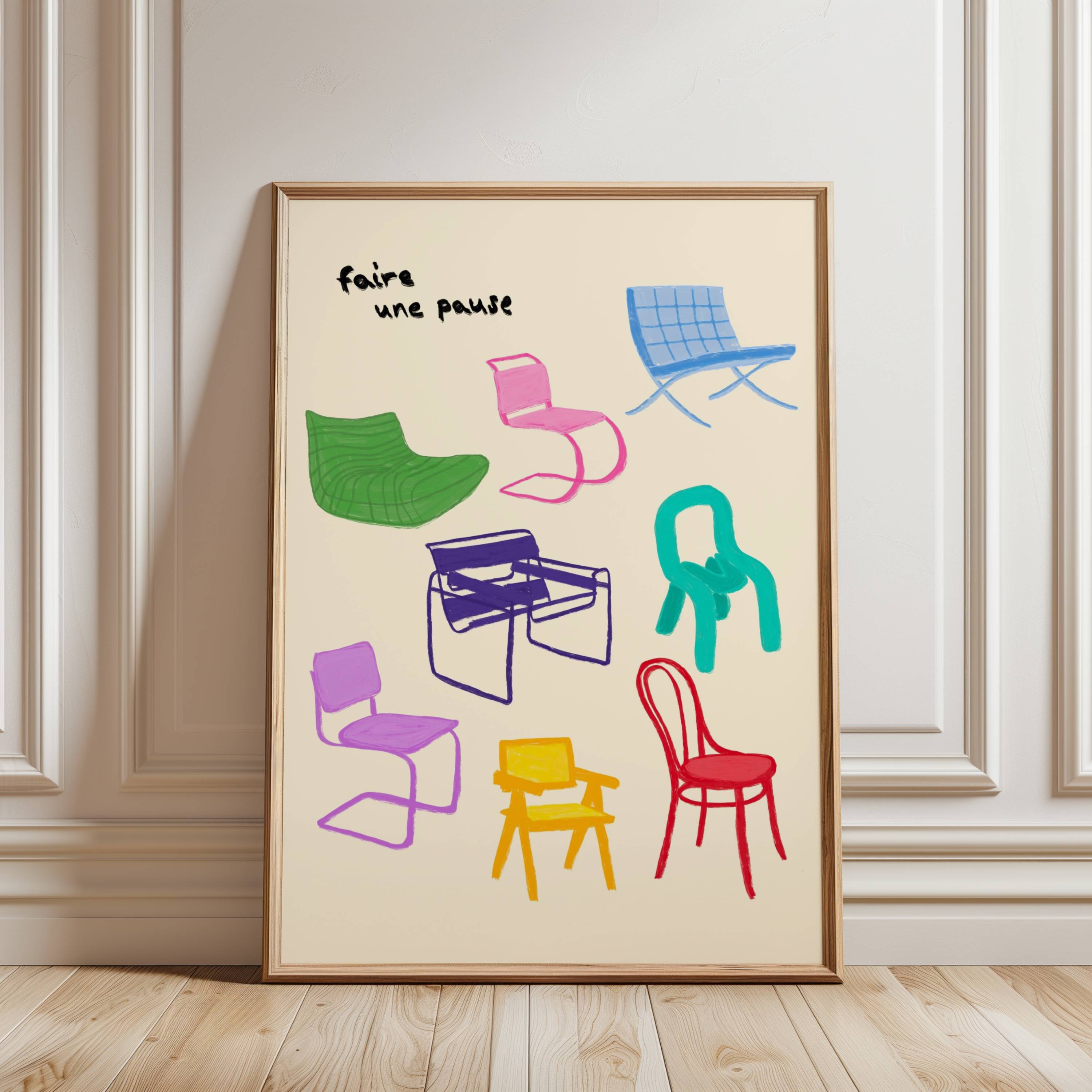UNE PAUSE CHAIRS ART PRINT POSTER