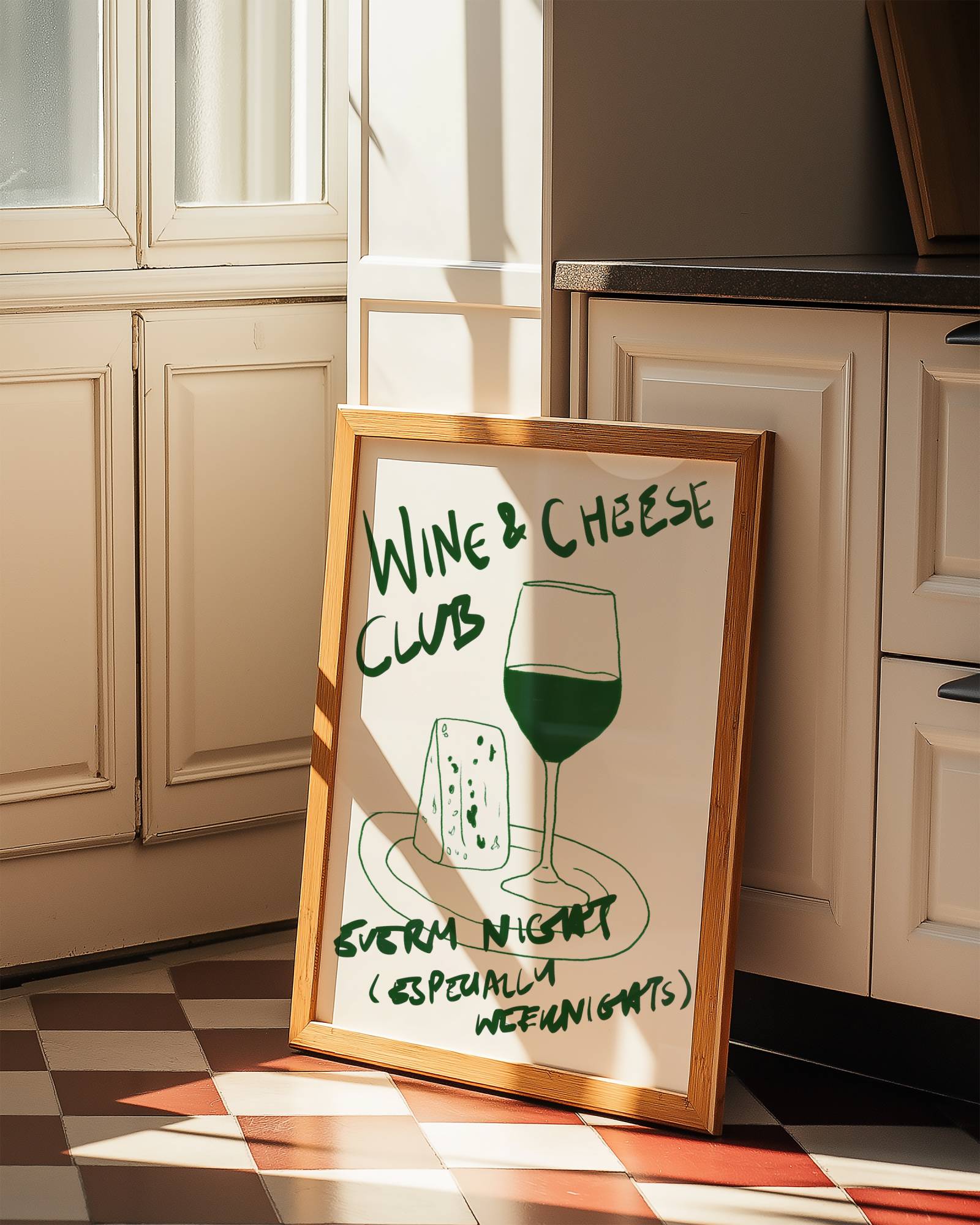 WINE AND CHEESE CLUB PRINT POSTER BASKI